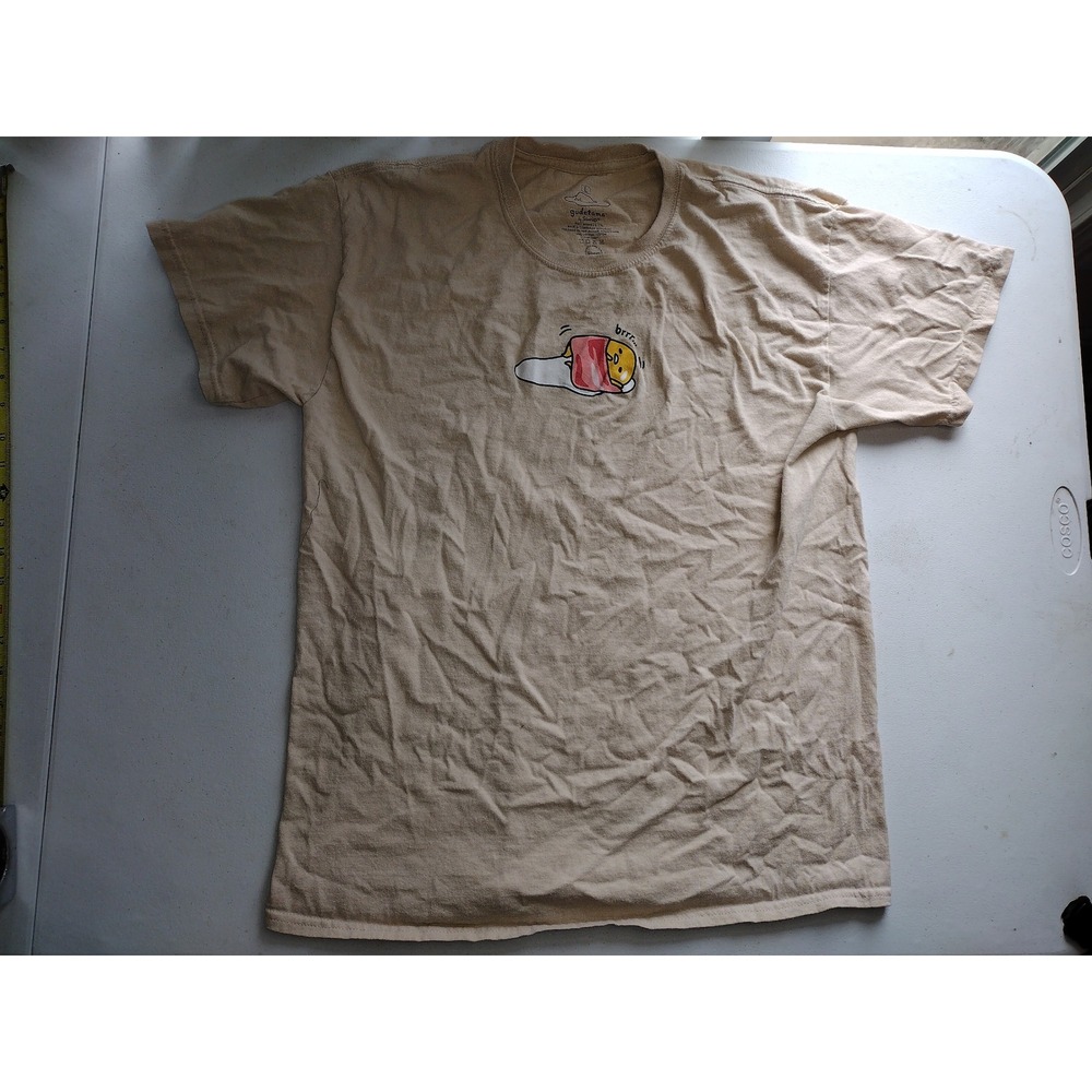 Sanrio Gudetama Lazy Egg Brrr Bacon Graphic T-Shirt Tan‎ Beige Large Mens Womens